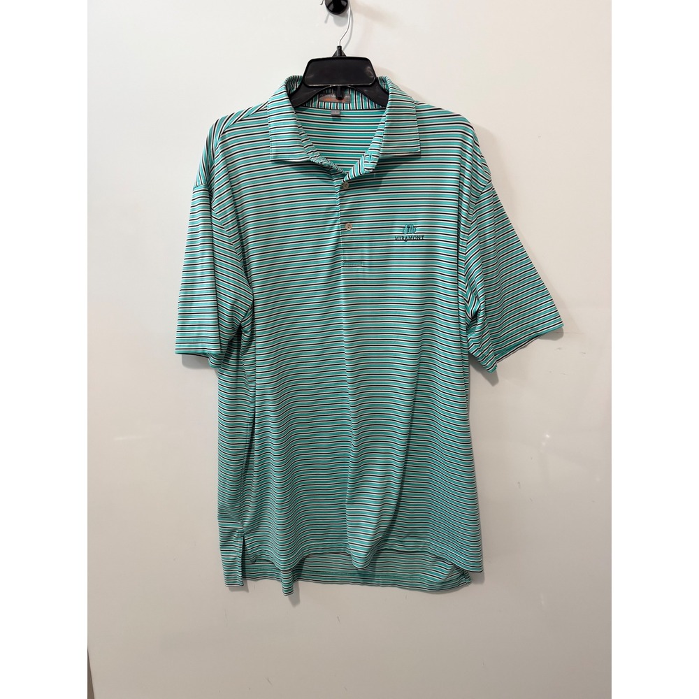 Peter Millar Summer Comfort Mens Large Teal Striped Miramont Golf Polo Shirt